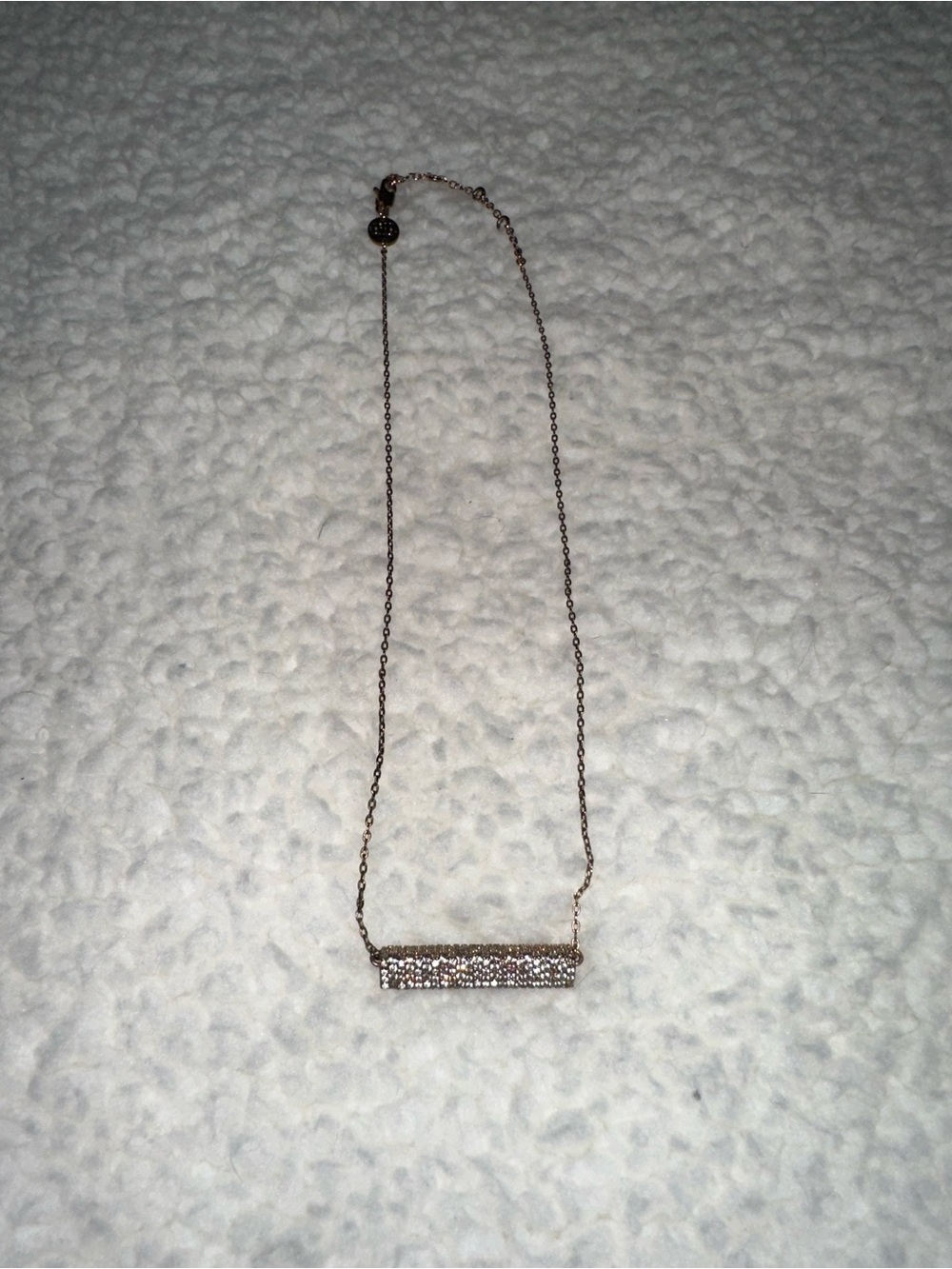 Henri Bendel Rose Gold Crystal Bar Pendant Necklace